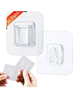 Kendinden Yapışkanlı Kancalar, 10 Çift Çift Taraflı Yapışkanlı Duvar Kancası, Deliksiz ve Çivisiz Su Geçirmez Dikişsiz Askı Kancaları, Fotoğraf Çerçevesi, Saatler, Fişler Için Ağır Hizmet Tipi