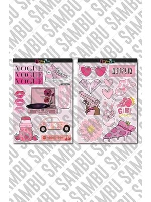 Tuba Toptaş Pink Aesthetic Temalı Etiket Seti 1 - Pembe - Laptop Notebook Telefon