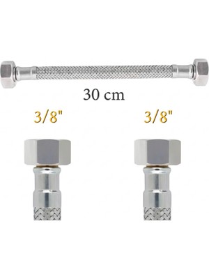 CTR Ticaret Çelik Örgülü Flex Spiral Hortum - 3/8" x 3/8" - 30 cm - Musluk ve Batarya Bağlantı Hortumu (1 Adet)