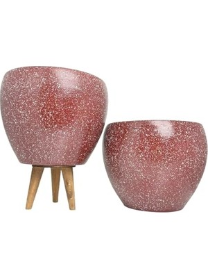 Bitki Tasarımı Ev Dekorasyon Bordo Granit Toprak Saksı Saksılık Salon Çiçeklik Ikili Set Ayaksız - 3 Ayaklı- 15 cm