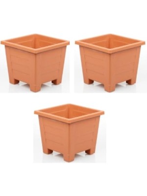 3 Adet Küçük Plastik Saksı Seti (Kiremit), 0,6 L, Balkon ve Iç Mekan Için