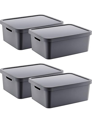 Smartware 4'lü Set Stafi Çok Amaçlı Kapaklı Kutu Antrasit 12 Lt - Antrasit, Çok Amaçlı Kapaklı Kutu, Ev-Ofis-Depo Için, Kapaklı Saklama Kutusu