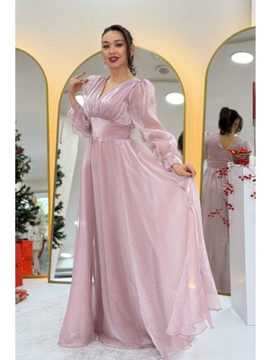 The Zks-Karpuz Kol Asimetrik Etek Prenses Abiye Elbise Pudra,gold,bej,siyah,beyaz,yeşil,indigo,lila,mavi