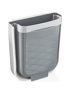 Katlanır Akordiyonlu Dolaba Asılabilen 6 Litre Çöp Sepeti - Gri