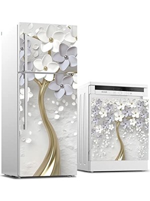 Buzdolabı ve Bulaşık Makinası Beyaz Eşya Sticker Kaplama 3D Grili Ağaç