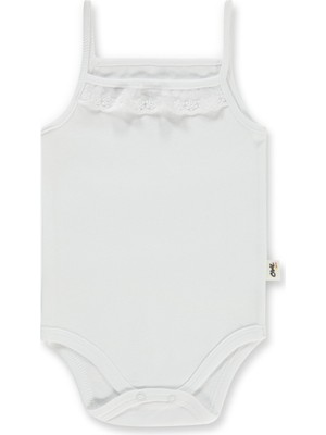 Kujju Civil Baby Penye Ip Askılı Dantelli 3-9 Ay Kız Çıtçıtlı Badi - Beyaz