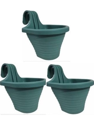 Tom1 Askılı Balkon Saksı Seti, 20 cm Boy, 3 Litre Hacim, 3 Adet Yeşil