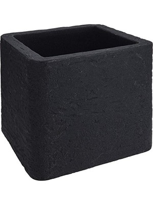 Plastik Würfel Saksı Siyah Saksı Kare 39CM Geniş Çift Duvarlı Taş Etkisi