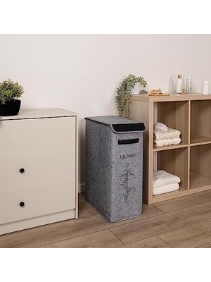 Felted Deri Detaylı Lüks Keçe Çamaşır Sepeti (1 Gözlü)