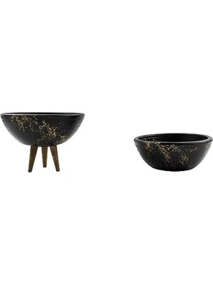 Calperia Siyah Granit Efektli 3 Ayaklı Toprak Saksı Ikili Set - 20 cm Çap