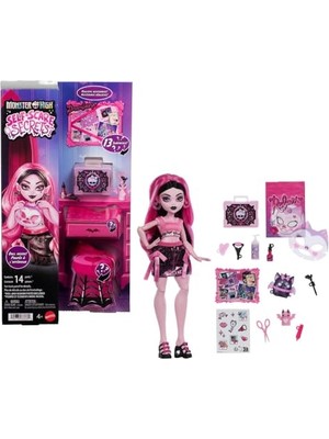 Monster High Güzellik Sırları Draculaura Bebek ve Aksesuar Seti, Face Roller ve Özelleştirilebilir Ilham Panosu Gibi 13 Gerçekçi Sürpriz, JHK43