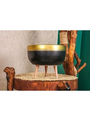 Bitki Tasarımı Ev Dekorasyon Gold Şeritli Siyah Aranjmanlık Sunumluk Bonzai Terracota Toprak Saksı 3 Ayaklı