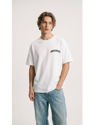 Hoxie Erkek Beyaz Urban Archives Sırt Baskılı Premium Oversize Tişört