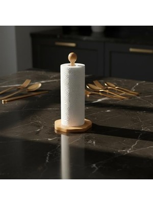 Deconox Papatya Model Doğal Ahşap Kağıt Havluluk, Dekoratif Çiçek Tabanlı Bambu Mutfak Havlu Standı, Tezgah Üstü Dikey Rulo Peçetelik