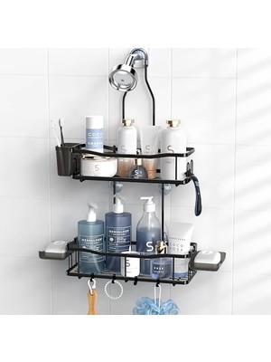 Asılı Duş Caddy Banyo Düzenleyici: Duş Başlığı Üzerinde Paslanmaz Duş Rafı Rafları - Banyo Içinde Delme Yok Duş Rafı Sabunluklu Şampuan Için Duş Başlığı Rafları