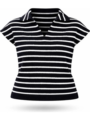 5in1Canpolat Lacivert Polo Yaka Çizgili Triko 5224