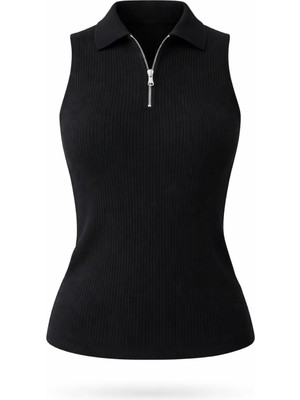 5in1Canpolat Siyah Yarım Fermuar Detaylı Triko 5170