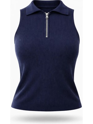 5in1Canpolat Lacivert Yarım Fermuar Detaylı Triko 5170