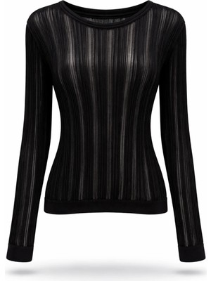 5in1Canpolat Siyah Bisiklet Yaka Transparan Triko 251327