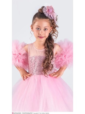 Perinin Dolabı Pon Pon Kollu Kız Çocuk Elbise