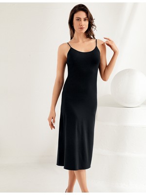 Şahinler İp Askılı Uzun Jüpon MB1040-SH Siyah Yumuşak ve Esnek Kumaşla Kadınlar İçin Rahat Kullanım