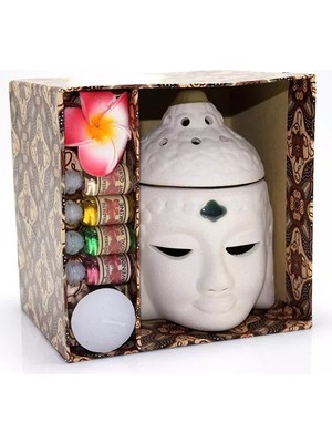 SHC4200 Seramik Buda Büstü Buhurdanlık Seti No:03