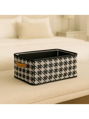 Deconox Raf Düzenleyici, Katlanabilir Kıyafet Organizeri, Çelik Destekli Kazayağı Desenli Kumaş Çok Amaçlı Saklama Kutusu, Dolap Içi Çekmece Düzenleyici, Gri (45X25X20CM)