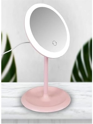 Beyaz Dokunmatik LED Işıklı USB Li Yuvarlak Masa Üstü Makyaj Aynası Makyaj Aynası Ledli