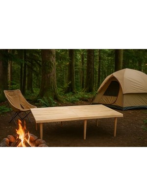 Katlanır Kamp, Piknik ve Bahçe Masası 70X120 cm - Ham Naturel Renk