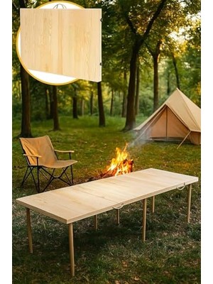 Katlanır Kamp, Piknik ve Bahçe Masası 75X200 cm - Ham Naturel Renk