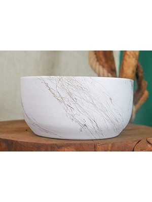 Ev Dekorasyon Beyaz Üzeri Gold Toprak Terakota Saksı Aranjman Saksısı Bonzai Saksısı