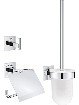 Grohe Start Cube Quickfix Üçlü Tuvalet Aksesuar Seti, Tuvalet Kağıtlığı, Tuvalet Fırçası, Bornoz Askısı, Duş / Banyo Aksesuarları, Krom, 41123000