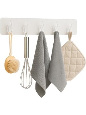 Kendinden Yapışkanlı 5 Kancalı Askı Seti – Duvara Delmeden Montaj, Şeffaf Vantuzlu Tasarım, Banyo & Mutfak Için Pratik Organizer (2 Adet)