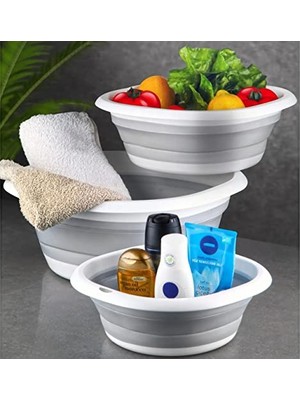 Lirazon 3'lü Katlanır Badya Set, Katlanabilir Akordiyon Leğen Seti, Yer Kaplamayan Çok Amaçlı Plastik Sepet, 3 Parça Saklama Kutusu