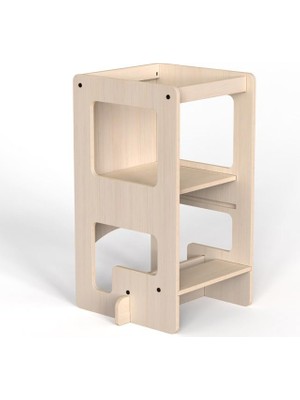 Flip 3'ü 1 Arada Ahşap Öğrenme Kulesi, Yazı Tahtası ve Aktivite Masası Gri, Doğal Ahşap Malzeme