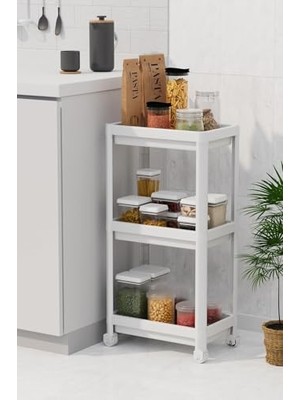 3 Katlı Tekerlekli Raf Ünitesi - Banyo & Mutfak Organizer - Çok Amaçlı Servis Sehpası - Dar Alanlar Için Pratik Saklama Çözümü (Beyazz)