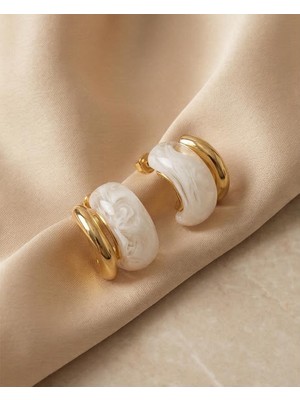 Mervan Takı Gold Kaplama Çelik Mermer Desenli Küpe