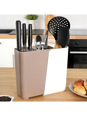 Promosyonca Çok Fonksiyonlu Mutfak Düzenleyici, 2-3 Bölmeli Ayarlanabilir Genişlik, Çatal Kaşık Bıçak Tutucu, 17-24 cm Genişlik (Krem)
