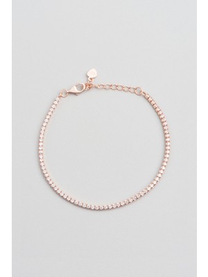 So CHIC 18 Ayar Rose Altın Kaplama Gümüş Su Yolu Bileklik 19 Cm Beyaz Taşlı 925 Ayar