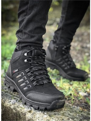 X-Step Kışlık Trekking Bot Deri Malzemeden Siyah Renk Soğuğa Dayanıklı Kauçuk Tabanlı