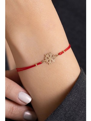 Bayar Gold 14 Ayar Altın Kırmızı İpli Kar Tanesi Bileklik