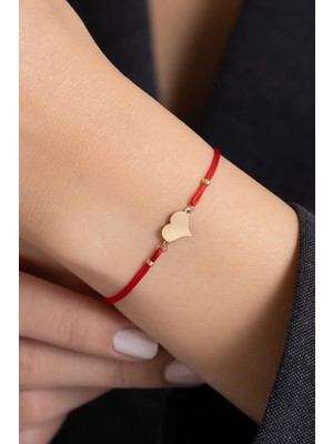 Bayar Gold 14 Ayar Altın Kalpli Kırmızı İpli Bileklik