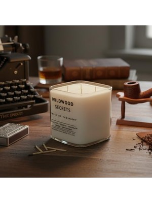 Wildwood Secret Lüks Aromaterapi Mumu |%100 Doğal Soya Wax | Okaliptüs, Tütün, Vanilya & Sandal Ağacı Kokulu | 4x Pamuk Fitilli | El Yapımı Fitiller | 50+ Saat Ultra Uzun Yanma Süresi | Tekrar Kullan