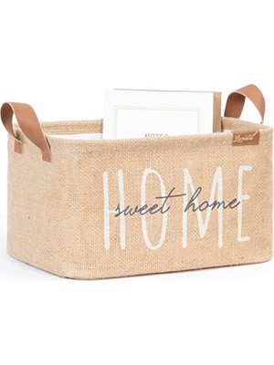 Ocean Home Textile Home Sweet Home Baskılı Dikdörtgen Jüt Sepet //30X21X18