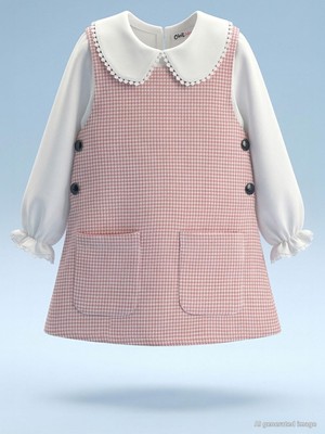 Civil Girls Yakası Pomponlu 2-5 Yaş Elbise - Pembe