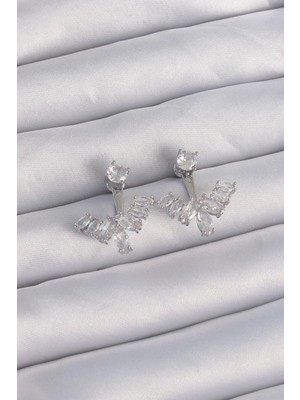 Toyigoo Mey Ithalat® Pirinç Gümüş Renk Zirkon Taşlı V Model Küpe TYGRSYT9573