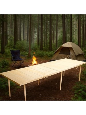 Katlanır Kamp, Piknik ve Bahçe Masası 75X228 cm - Ham Naturel Renk