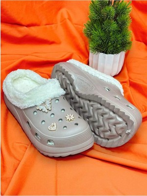 Akınalbella Akınal Bella E428 Renk Bej Kadın Taşlı Tarzı Kışlık Terlik Içi Yünlü