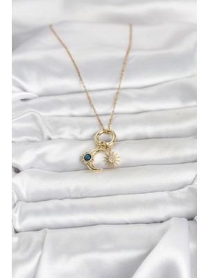 Bsre Gold Renk Gece Gündüz Temalı Kadın Kolye (316L Çelik)