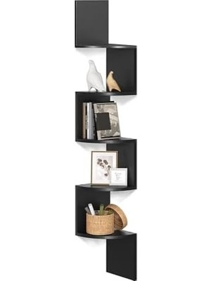 Tuba Toptaş Köşe Rafı, 5 Raflı Duvar Rafı, Asma Raf, Mutfak, Yatak Odası, Oturma Odası, Çalışma Odası, Ofis Için, Siyah LBC20BK